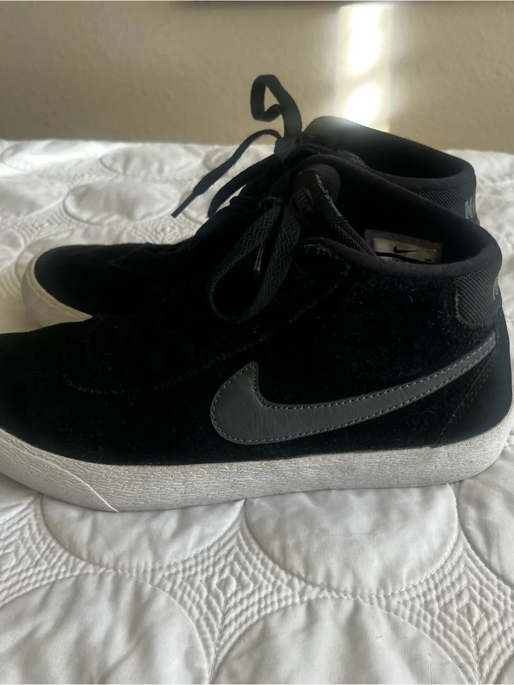 Nike Black Suede High-Top Skate Sneakers with White Soles